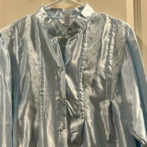 Vanity Fair lace detail 1/4 button down Robe Duster Long Sleeve fleece lined M